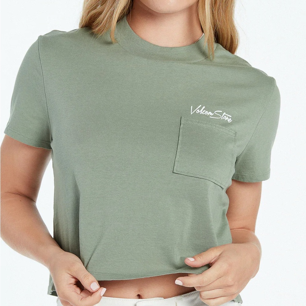 Volcom Light Army Green Crop Top